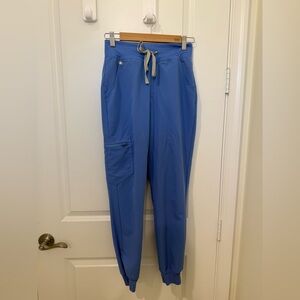 FIGS Women's Jogger Scrub Pants in Periwinkle Blue with Gray Drawstring